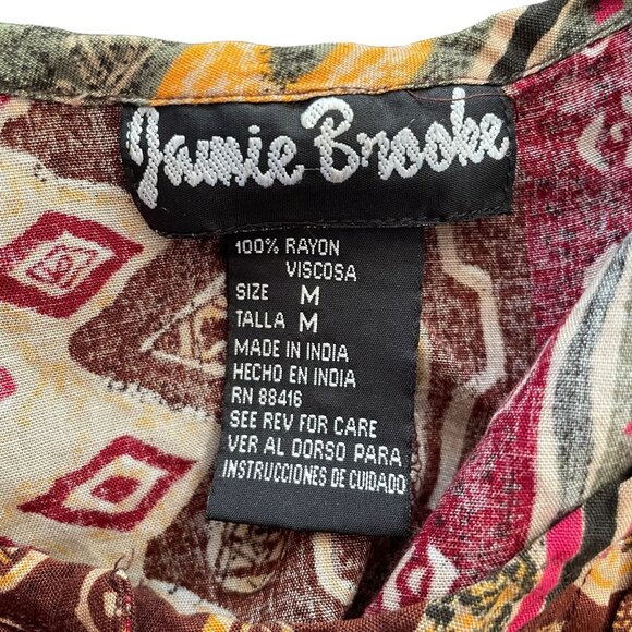 Vintage 90s Jamie Brooke Romper Medium M Red Green Block Geometric Tribal Print - Picture 3 of 4